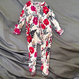 Posh Peanut Floral Footie with Pink and Red Blooms